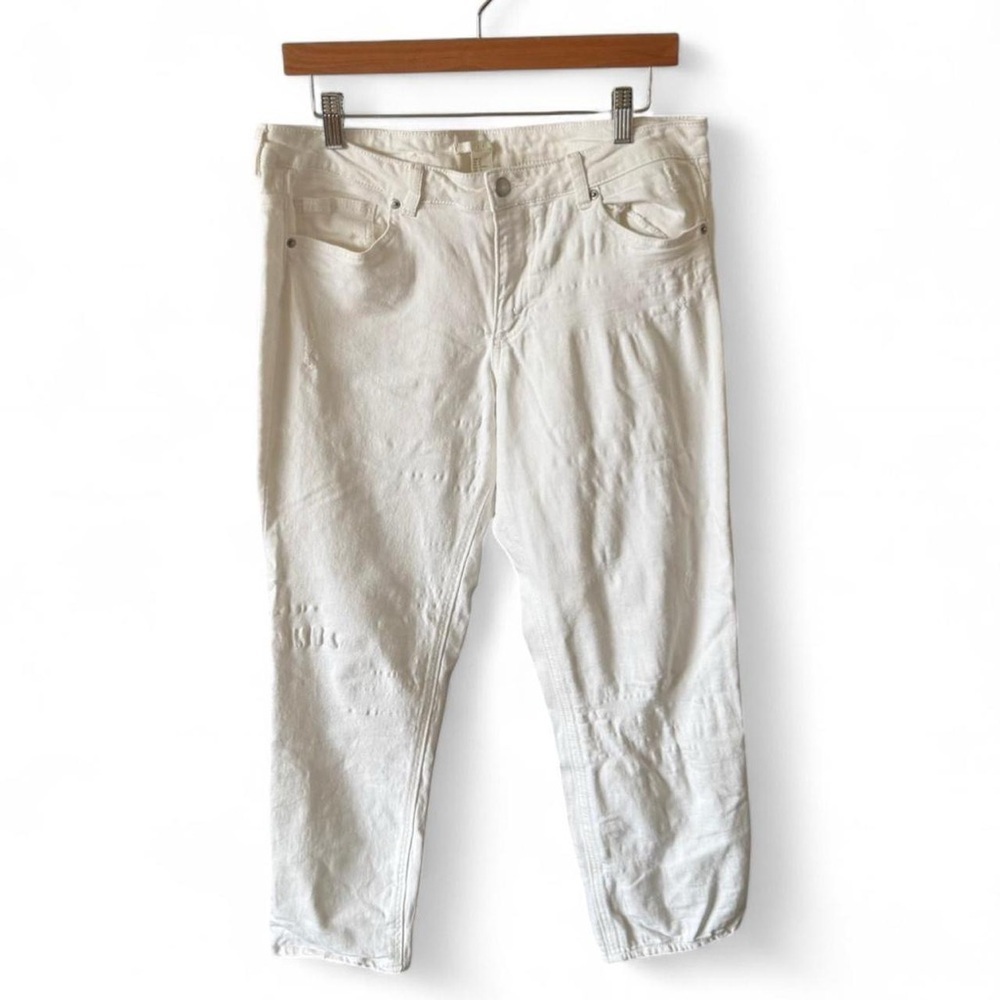 H&M White Distressed Ankle Jeans Size 14 Stretch Denim